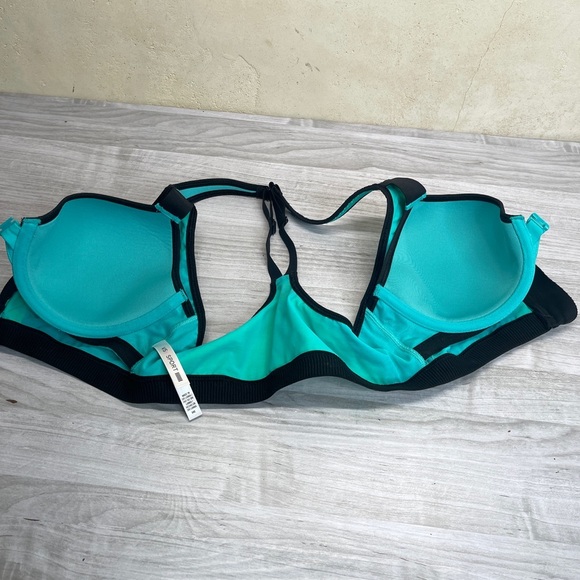 Victoria’s Secret VSX Sport Teal Yellow Front Zip Racer Back Sports Bra size 34C - Picture 7 of 10